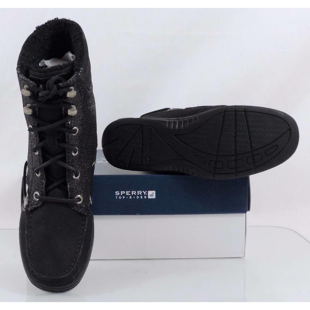 Sperry Top Sider Hiker Fish Boat Boots Lace Up Black Glitter Size 6 - Picture 8 of 8